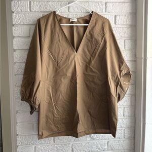 By Malene Birger Tan V-Neck Balloon Sleeve Tunic